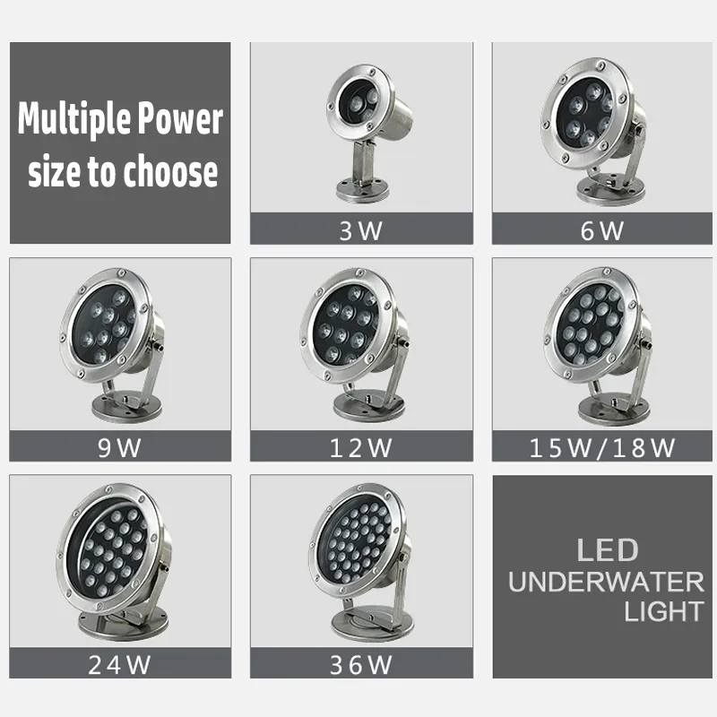 Aiwooping 12V 6W 9W 12W,Stainless Steel Underwater Light - IP68 Waterproof LED Pool Light, Energy-Efficient Outdoor Submersible Lighting for Ponds, Fountains & Garden Decor - Image 2