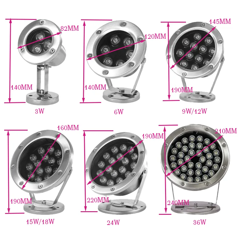 Aiwooping 12V 6W 9W 12W,Stainless Steel Underwater Light - IP68 Waterproof LED Pool Light, Energy-Efficient Outdoor Submersible Lighting for Ponds, Fountains & Garden Decor - Image 3
