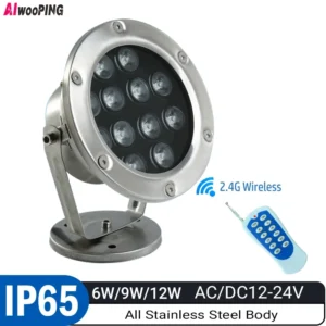 Aiwooping 12V 6W 9W 12W,Stainless Steel Underwater Light - IP68 Waterproof LED Pool Light, Energy-Efficient Outdoor Submersible Lighting for Ponds, Fountains & Garden Decor