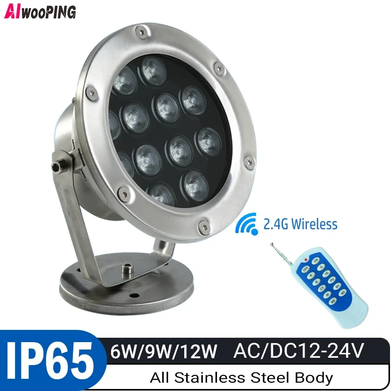 Aiwooping 12V 6W 9W 12W,Stainless Steel Underwater Light - IP68 Waterproof LED Pool Light, Energy-Efficient Outdoor Submersible Lighting for Ponds, Fountains & Garden Decor