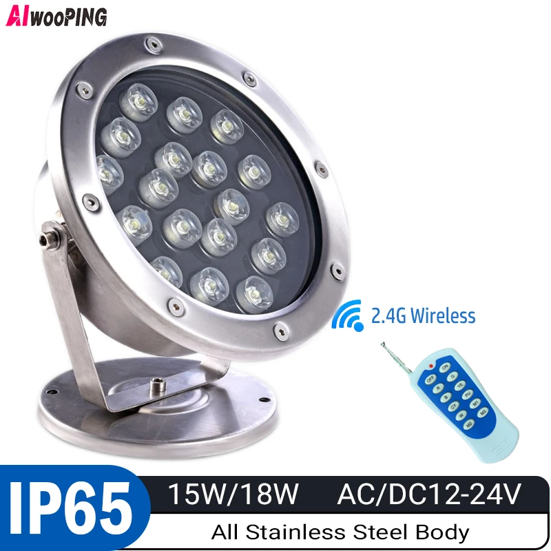Aiwooping 12V 15W 18W,Stainless Steel Underwater Light - IP68 Waterproof LED Pool Light, Energy-Efficient Outdoor Submersible Lighting for Ponds, Fountains & Garden Decor